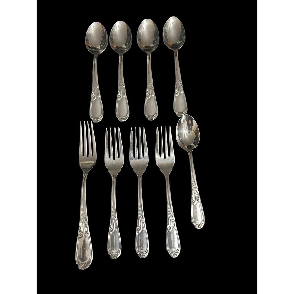 Vintage Farberware China Stainless Flatware Replacement Lot 9 Piece Scroll Motif